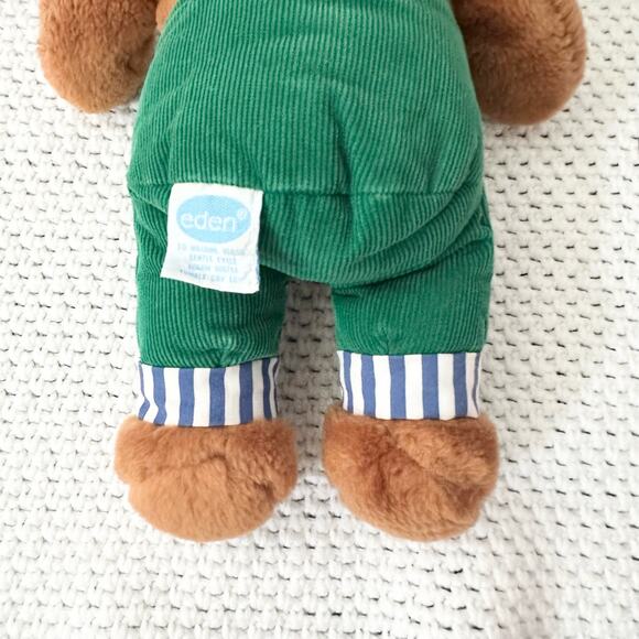 Eden Vintage Corduroy Green Overalls Teddy Bear Stuffed Animal Plush - Picture 8 of 8